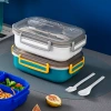Cross-border lunch box, microwave oven heating bento box, simple fork and spoon tableware for work, PP sealed compartments lunch box Application Scenario